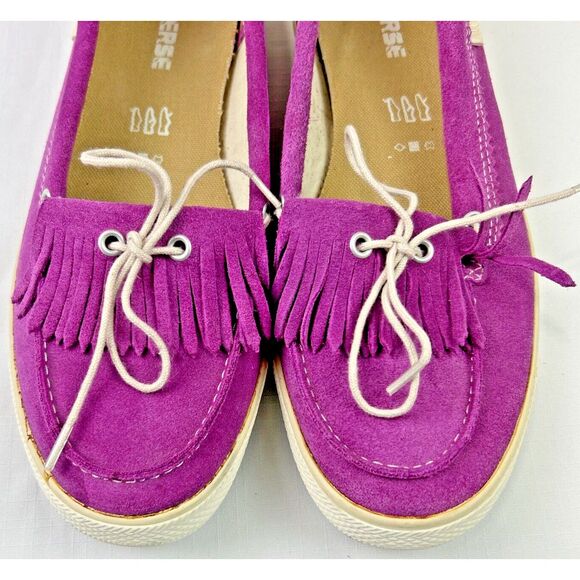 Converse Women's 10 Purple‎ Suede Moccasins Shoes Fringe Boho Festival Flats - Picture 12 of 12